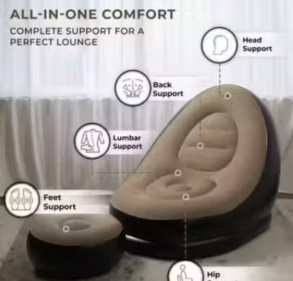 Portable Inflatable Sofa Chair with Foot Rest, and Electric AirPump PVC Seater Inflatable Sofa (Colour - Multicolour)