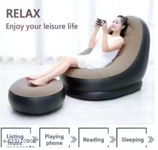 Portable Inflatable Sofa Chair with Foot Rest, and Electric AirPump PVC Seater Inflatable Sofa (Colour - Multicolour)